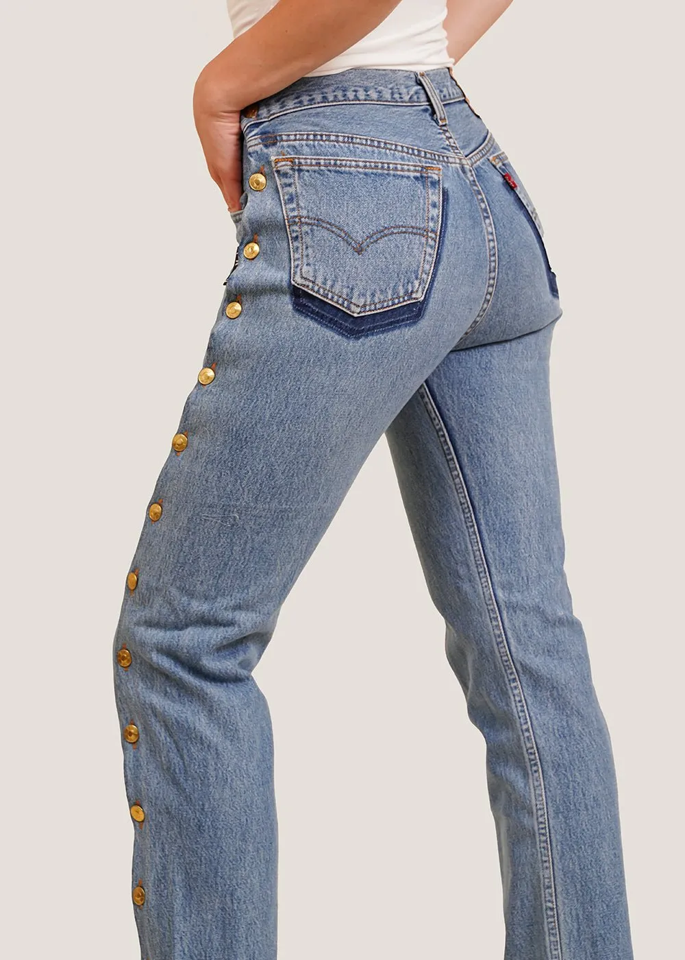 Vintage Side Buttons Jeans