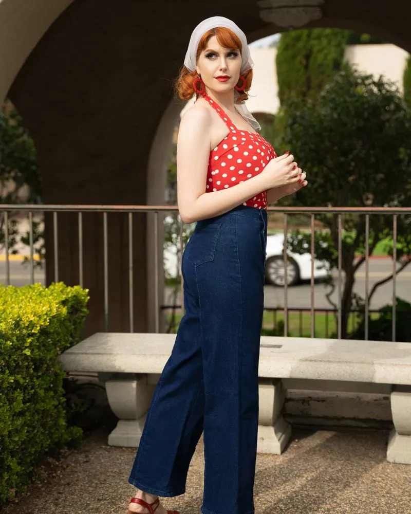 Vintage Wide Leg Jeans Elastic High Waist Button-up Front Jeans