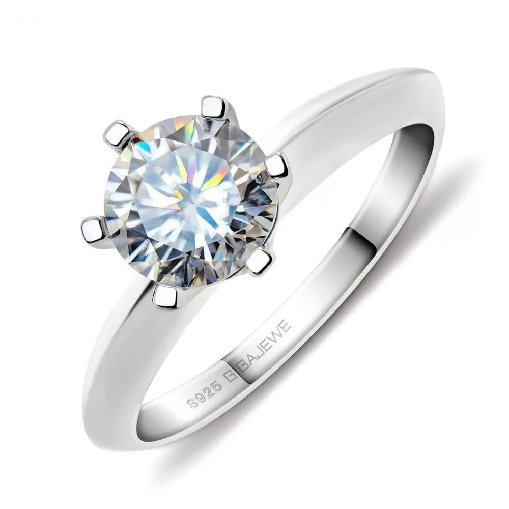 White Gold Plated Silver Colored Solitaire Moissanite Rings 1ct